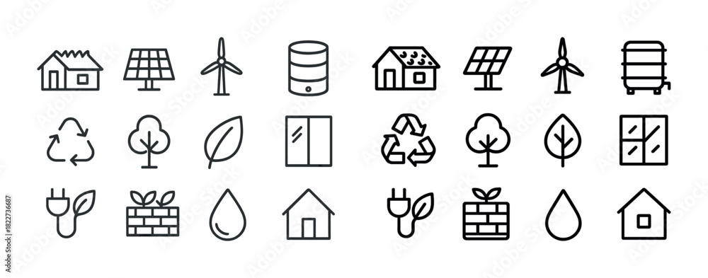 Naklejka premium Eco-friendly icons: solar, wind, recycling, energy, nature symbols for sustainability