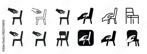 Black and white hand and chair icons for interface design