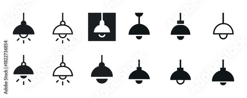 Minimalist hanging light icons set in black and white