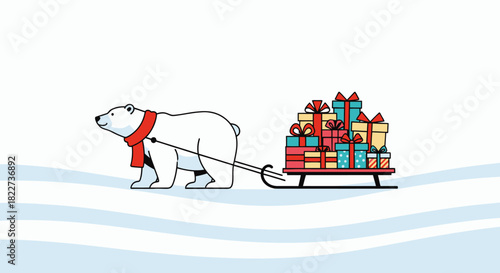 Polar Bear Pulling Sleigh Full of Christmas Gifts 1.
