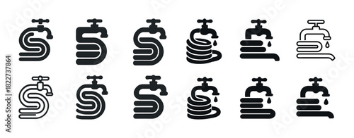 S-shaped water tap icons in various styles and designs
