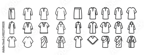Diverse traditional clothing icons set - asian and middle eastern garments