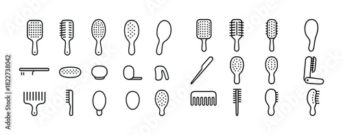 Vector icons of hairbrushes and combs set