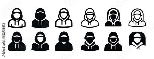 Collection of hoodie and cap icons featuring various styles