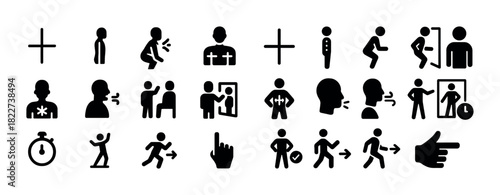 Medical and health icon set illustrating symptoms and physical health activities