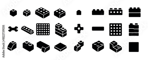 Black and white assorted building blocks set with various shapes and sizes