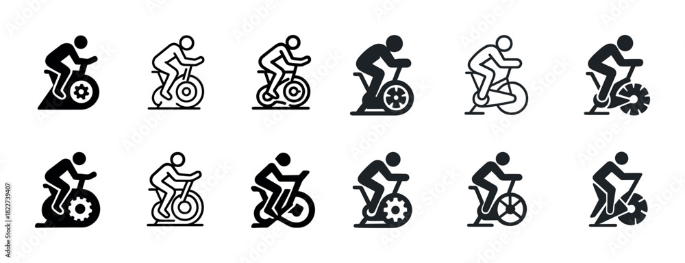 Naklejka premium Set of exercise bike icon variations in different styles