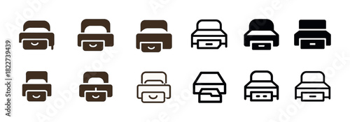 Set of office desk icons in different styles and colors
