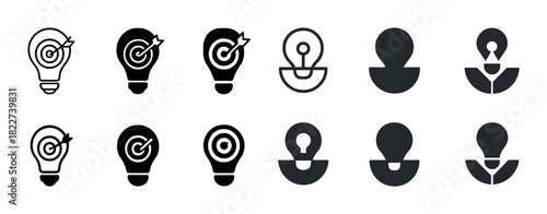 Creative light bulb icon set with target and person concept designs