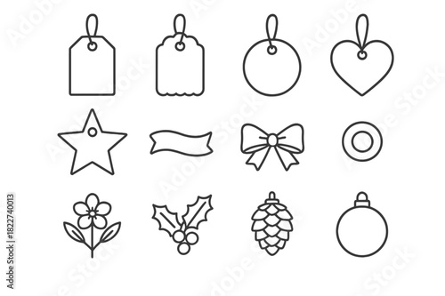 Classic Gift Tags. Classic Gift Tags. Line outline icon set of Classic Gift Tags: rectangular tag, scalloped