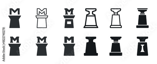 Set of minimalist chess pieces silhouettes in monochrome design