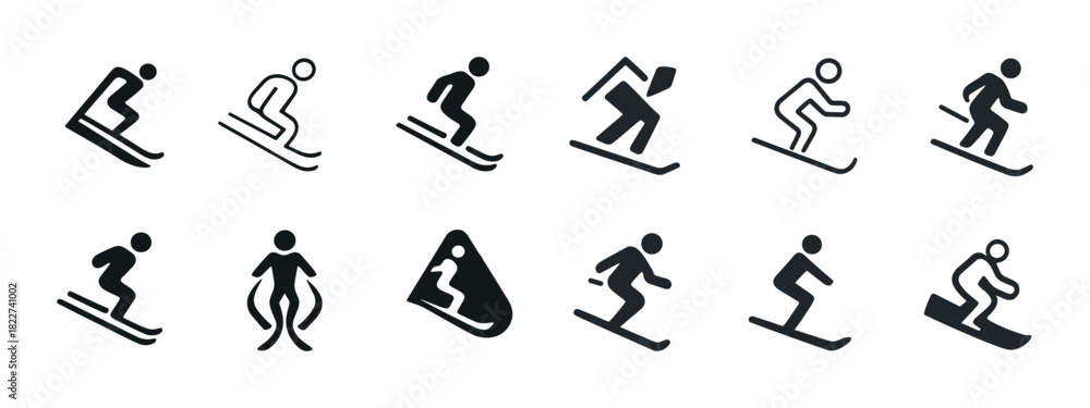 Naklejka premium Set of ski and snowboard icon silhouettes for winter sports designs