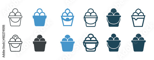 Variety of ice cream bucket icons in different styles and colors