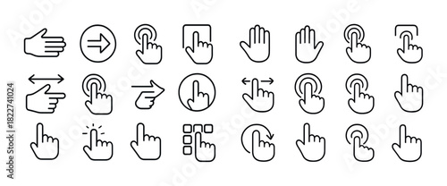 Hand gesture icons for touchscreen navigation and interaction