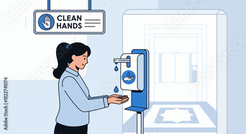 Woman using hand sanitizer for clean hands hygiene.