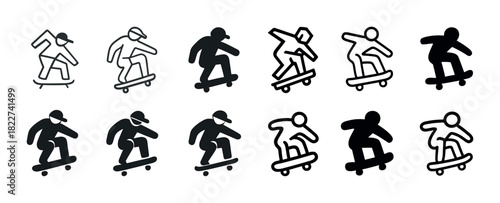 Set of skateboarder icons in dynamic poses