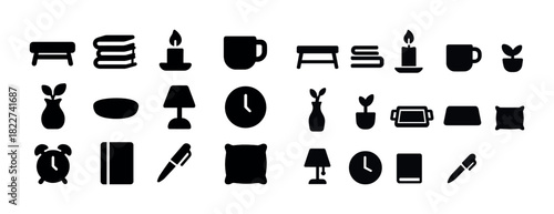 Minimalist icon set featuring home and office objects