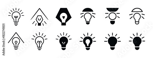 Creative light bulb icons set: diverse design styles and concepts