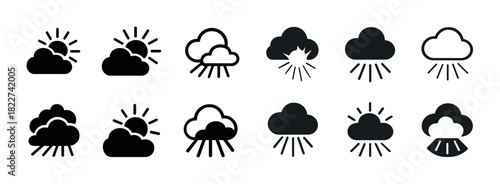 Weather icons collection: sun, clouds, rain, snow, thunder