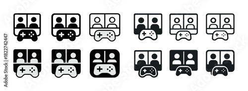 Video game icon set: diverse controller and screen graphics