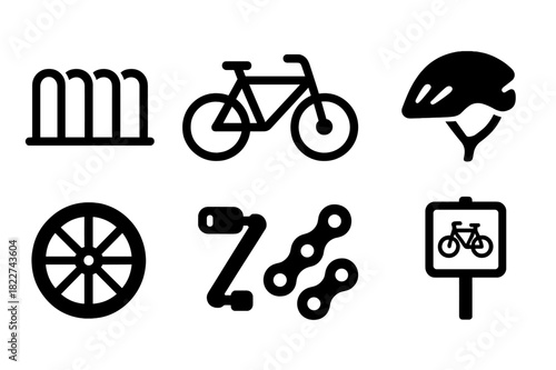 Cycling Infrastructure Icons. Cycling Infrastructure. Filled icon set of Cycling Infrastructure: bicycle rack,