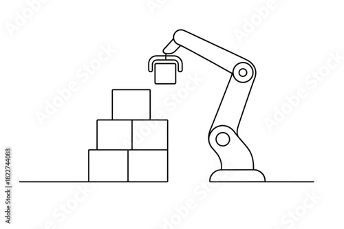 Efficient Robotic Stacking. Load Optimization. Minimalistic one-line drawing robotic system stacking packages
