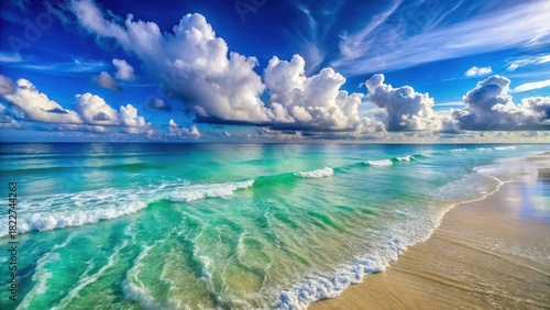 Wallpaper Mural Serene Coastal Vista Azure Waters Meeting a Sandy Shore Under a Dramatic Sky Torontodigital.ca