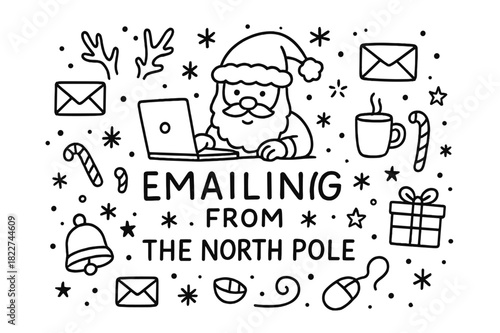 Emailing North Pole Doodle. Emailing from the North Pole. Hand-drawn doodle illustration of Emailing from the