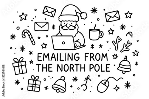 Emailing North Pole Doodle. Emailing from the North Pole. Hand-drawn doodle illustration of Emailing from the