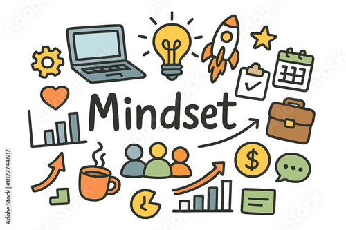 Entrepreneurial Doodle Elements. Entrepreneurial mindset. Hand-drawn doodle illustration of entrepreneurial