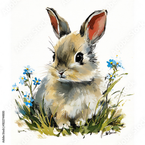 Cute Bunny Watercolor Illustration Sitting Animal Art
