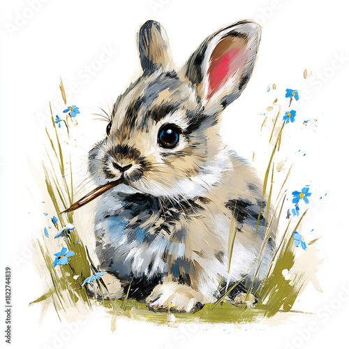 Cute Bunny Watercolor Illustration Sitting Animal Art