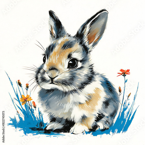 Cute Bunny Watercolor Illustration Sitting Animal Art