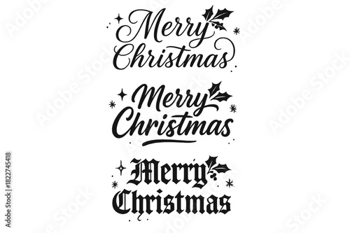 Festive Calligraphy Trio. Merry Christmas. Create a calligraphy lettering illustration of the phrase: Merry