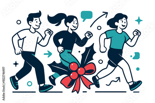 Festive Holly Ribbon. Holly and ribbon. Classic cluster of holly leaves with red berries tied by a soft satin