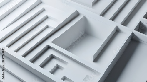Fototapeta Naklejka Na Ścianę i Meble -  monochrome labyrinthine composition with intricate rectangular forms, resembling a captivating three-dimensional game board from above