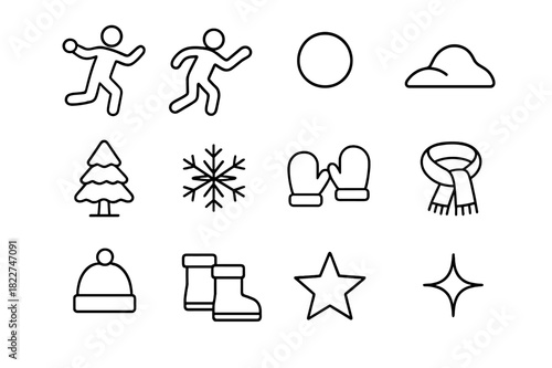 Festive Snowball Icons. Festive Snowball Collection. Line outline icon set of Festive Snowball Collection: