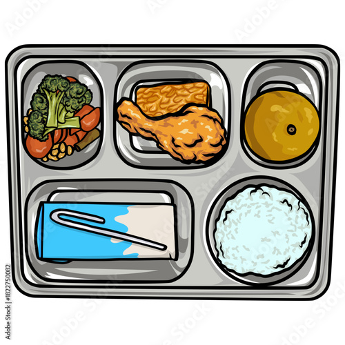 School Lunch Meal Tray with Food Illustration