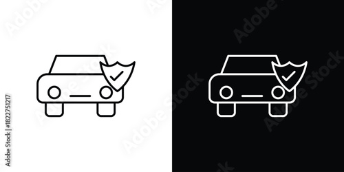 Auto insurance icon outline set in black and white. thin line style.