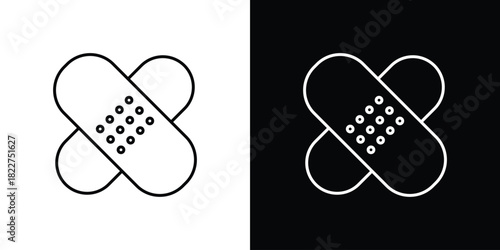 Band aid icon outline set in black and white. thin line style.