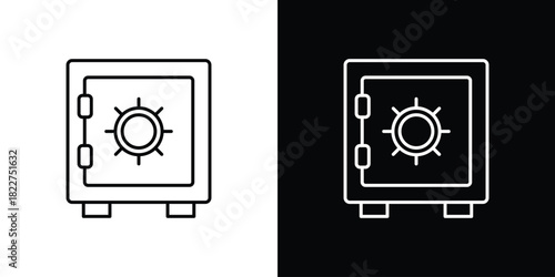 Bank vault icon outline set in black and white. thin line style.