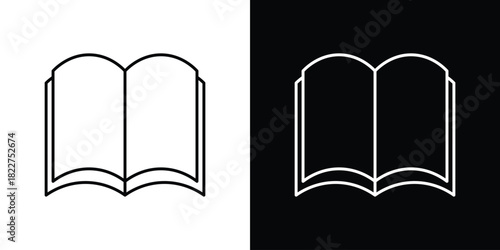 Book icon outline set in black and white. thin line style.