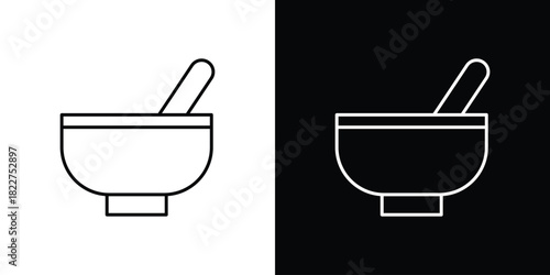 Bowl of soup icon outline set in black and white. thin line style.