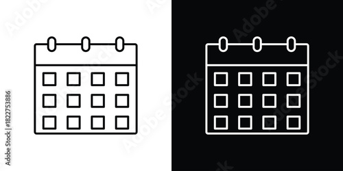 Calendar icon outline set in black and white. thin line style.