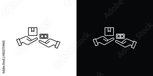 Cash on delivery icon outline set in black and white. thin line style.