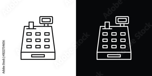 Cash register icon outline set in black and white. thin line style.