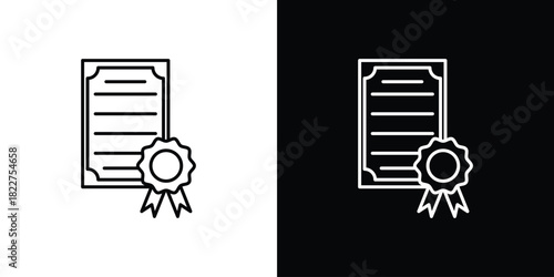 Certificate icon outline set in black and white. thin line style.