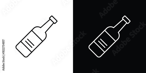 Champagne bottle icon outline set in black and white. thin line style.