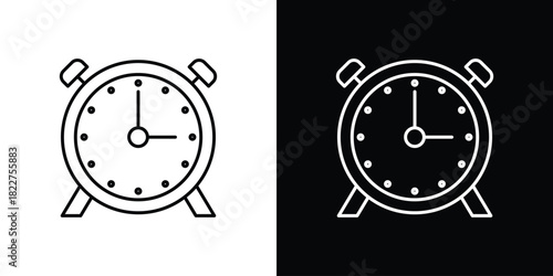 Clock icon outline set in black and white. thin line style.