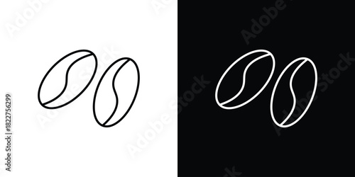 Coffee Bean icon outline set in black and white. thin line style.